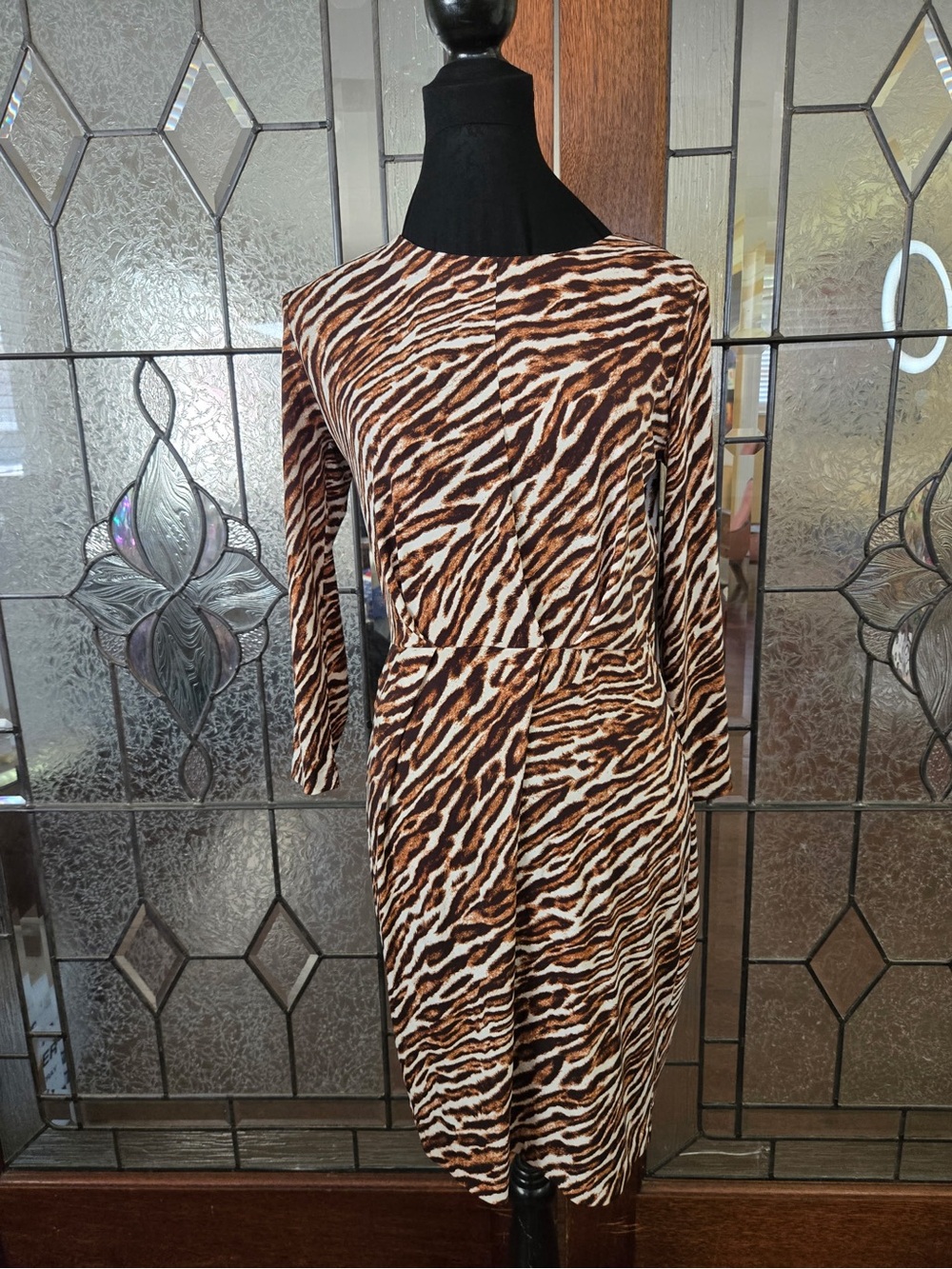 Michael Kors Brown Zebra-Print Midi Dress